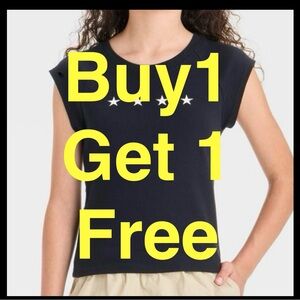 BOGO Size M 8 Girls Black Tee White Embroidered Stars Cap Sleeve New With Tags